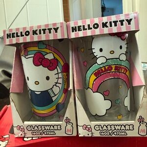 🌈 Hello Kitty Rainbow Glass Tumblers | Set of 2 | 16 oz | New